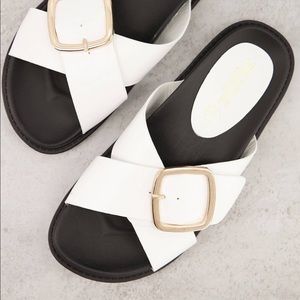 ASOS Truffle Collection buckle flat sandals in white, US size 9